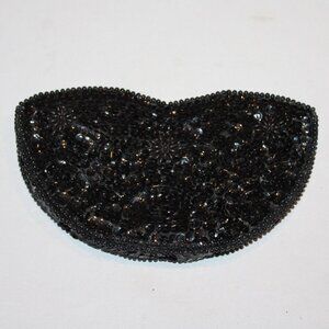 vintage‎ Silvercraft black beaded & sequin evening bag purse clutch zipper Japan